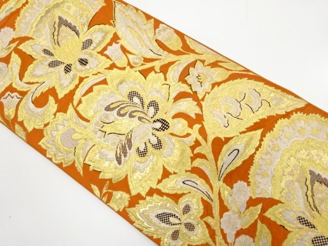 JAPANESE KIMONO / ANTIQUE FUKURO OBI / SILK / WOVEN FLORAL SARASA